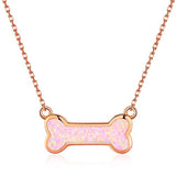  Silver Pink Created Opal Dog Bone Pendant Necklace