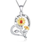 Silver Heart Sunflower Necklace