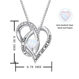 Women Lab Opal Heart Necklace 925 Sterling Silver Jewelry Engraved Love You Forever/Love You with All My Heart Cubic Zirconia Pendant 18 Inches