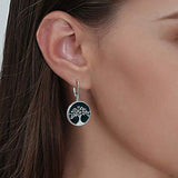 Tree of Life Dangle Earrings Sterling Silver Natural Black Onyx  Mother of Pearl Fine Jewelry