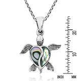 Love Life Sea Turtle Heart Abalone Shell .925 Sterling Silver Pendant Necklace