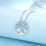 Tree of Life Aquamarine Necklace for Women Teen Girls Birthday Gifts for Mom Wife Daughter Anniversary Gifts for Her Sterling Silver Necklace