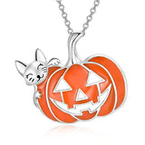 Silver Pumpkin Necklace Cat Pendant 