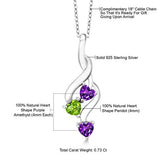 925 Sterling Silver Purple Amethyst and Green Peridot Pendant Necklace (0.73 Ct Heart Shape with 18 Inch Silver Chain)