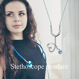 S925 Sterling Silver Stethoscope Necklace Nurse Gifts for Women Her Medical Students With Red Crystal