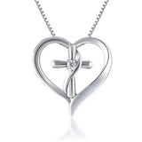 Silver  Heart Cross Pendant Necklace