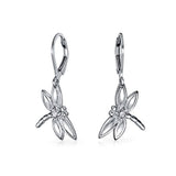 Garden Insect Drop Leverback Dragonfly Dangle Earrings For Women For Teen Round CZ Accent 925 Sterling Silver