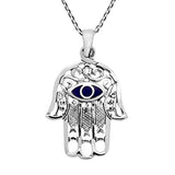 Silver Hamsa Hand & Evil Eye Pendant Necklace