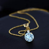 14K Yellow Gold Sky Blue Aquamarine and White Created Sapphire Pendant Necklace For Women