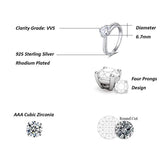 Wedding Engagement Promise Ring Rhodium Plated 925 Sterling Silver Solitaire Round Brilliant Cut Pave Cubic Zirconia CZ Four Prongs Design Jewelry for Wife Lover Girlfriend
