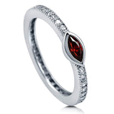 Rhodium Plated Sterling Silver Simulated Garnet Marquise Cut Cubic Zirconia CZ Solitaire Fashion Right Hand Ring