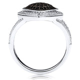Rhodium Plated Sterling Silver Cubic Zirconia CZ Statement Black and White Fashion Right Hand Split Shank Ring
