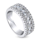Rhodium Plated Sterling Silver Cubic Zirconia CZ Flower Cluster Anniversary Wedding Half Eternity Band Ring
