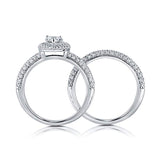 Rhodium Plated Sterling Silver Pear Cut Cubic Zirconia CZ Halo Engagement Wedding Ring Set