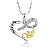 Silver Sister Heart Necklace 
