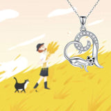 Cat Animal Necklace 925 Sterling Silver Cute Cat Animal Jewelry Heart Pendant Necklace for Women/Girlfriend Teens Gift