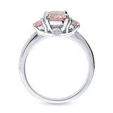 Rhodium Plated Sterling Silver 3-Stone Anniversary Promise Engagement Ring Made with Zirconia Morganite Color Round