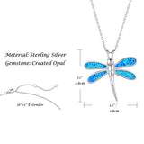 October Birthstone Sterling Silver Opal Dragonfly Necklace Long Chain Charm Dainty Blue/White Pendant Jewelry for Women Girls 16