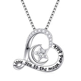 Silver Moon And Star Love Heart Pendant Necklace 
