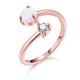 925 Sterling Silver Adjustable Rings Opal Cubic Zirconia Rings Double Gemstone Open Rings for Women