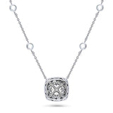 Rhodium Plated Sterling Silver Cushion Cut Cubic Zirconia CZ Statement Halo Anniversary Wedding Pendant Necklace