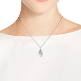 Vintage Floral Vine Adorned Teardrop Mother of Pearl .925 Sterling Silver Pendant Necklace