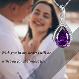 925 Sterling Silver Tear drop Purple Birthstone Pendant Necklace Jewelry Gifts for Mom Lover Women