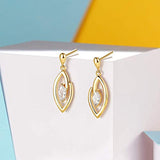 Yellow Gold plated Leaf Olive Branch Feather Cubic Zirconia Dangle Earrings Fashion Jewelry