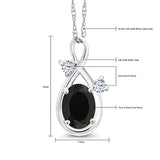 14K  Gold Black Onyx and White Created Sapphire Pendant Necklace For Women Oval with 18 Inch Chain
