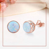 Rose Gold Plated White Opal Earrings 925 Sterling Silver Tiny Stud Earrings with Cubic Zirconia for Women 7MM Round Hypoallergenic Opal Stud Earrings for Sensitive Ears