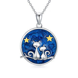 Silver Double Cute Cat Pendant Star Blue Sky Jewelry
