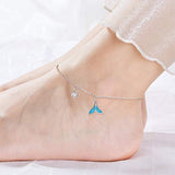Mermaid Tail Anklet 925 Sterling Silver plated Platinum+Epoxy Anklet Dangle Adjustable Foot Chain for Women