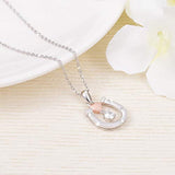 925 Sterling Silver Lucky Horseshoe with CZ Cute U Pendant Necklace For Women