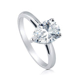 Rhodium Plated Sterling Silver Pear Cut Cubic Zirconia CZ Solitaire Engagement Ring