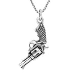 Unique and Detailed 925 Sterling Silver Revolver Pistol Pendant Necklace