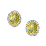 2.3CT Pave CZ Halo Created Gemstones Oval Stud Earrings Women Sterling Silver More Birthstone