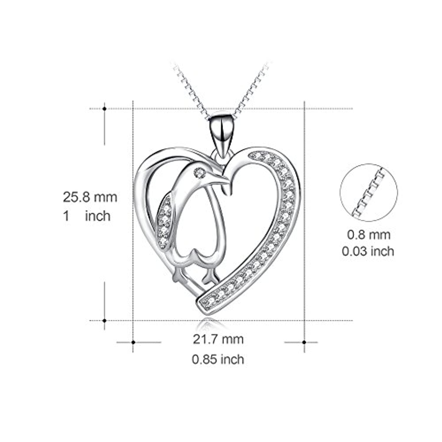 Angel caller Penguin Necklace Sterling Silver Cubic Zirconia Heart Shape Penguin Gifts for Women Girls, 18