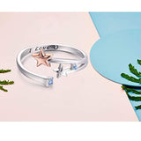 925 Sterling Silver Adjustable Rose Gold Shooting Star Open Ring Engrave I Love You for Women