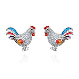 Enamel Rooster Animal Pierced Stud Earrings 