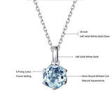 14K Solid White Gold  Genuine Natural Aquamarine Solitaire Pendant Necklace March Birthstone Gemstone Fine Jewelry Gifts