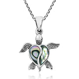 Silver Turtle Heart Abalone Shell Necklace Pendants