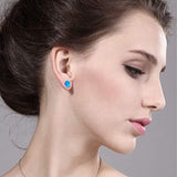 14K  Gold Oval Blue Opal Stud Earrings For Women