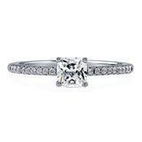 Rhodium Plated Sterling Silver Cushion Cut Cubic Zirconia CZ Solitaire Promise Engagement Ring