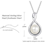 June Birthstone 9-10mm Genuine Freshwater Pearl Sterling Silver Solitaire Single One Cultured Pearl Heart/Infinity Pendant Necklace Fine Jewelry for Women Girls 16”+2”