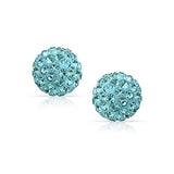 Round Simple Basic Disco Pave Crystal Ball Stud Earrings  925 Sterling Silver