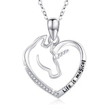 Silver unicorn Animal Jewelry Heart Pendant Necklace 