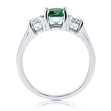 Rhodium Plated Sterling Silver Simulated Emerald Round Cubic Zirconia CZ 3-Stone Anniversary Promise Engagement Ring
