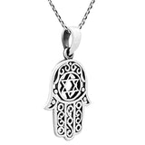 Hamsa or Hand of God with The Star of David 925 Sterling Silver Pendant Necklace