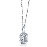 Rhodium Plated Sterling Silver Princess Cut Cubic Zirconia  Pendant Necklace