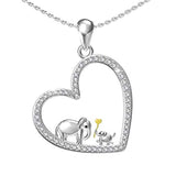 Silver Lucky Elephant Love in Heart Pendant Necklace